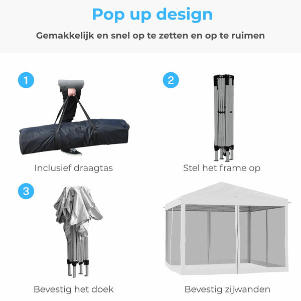 Wit tuinpaviljoen partytent paviljoen zonwering 3x3 meter