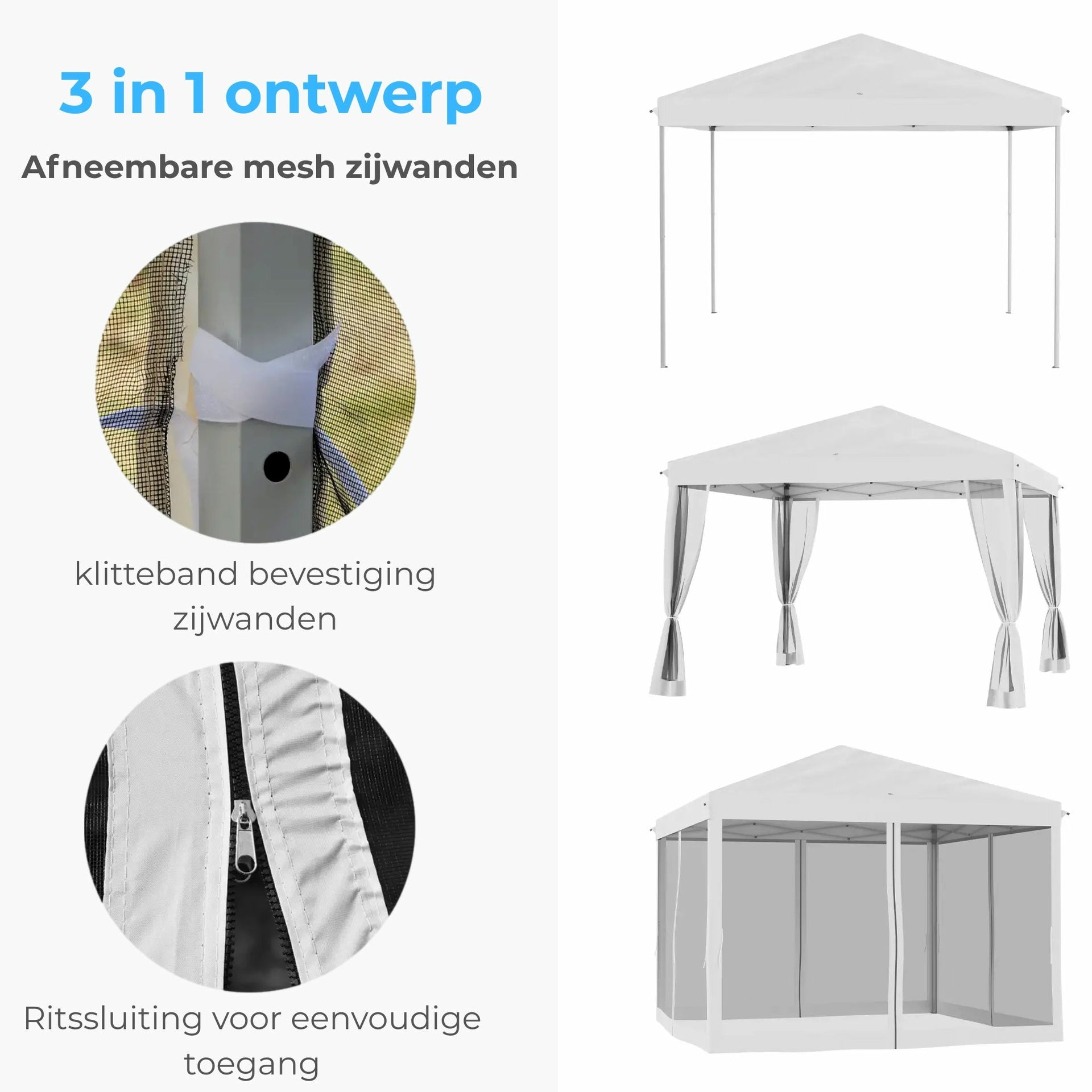 Wit tuinpaviljoen partytent paviljoen zonwering 3x3 meter