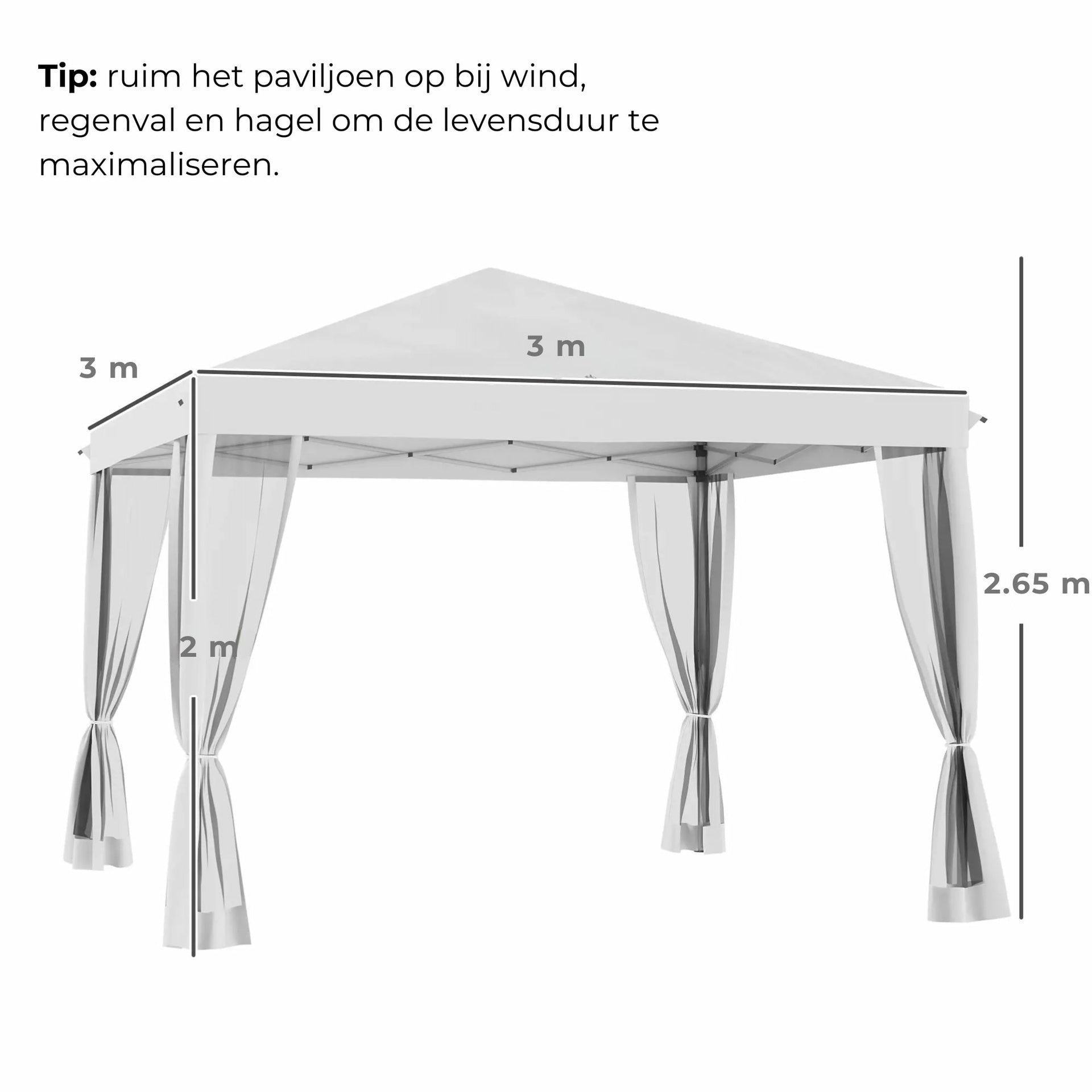 Wit tuinpaviljoen partytent paviljoen zonwering 3x3 meter