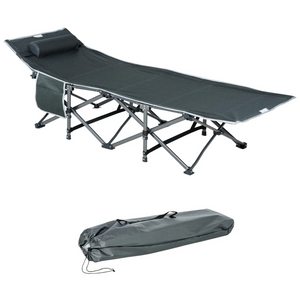 Grijs vouwbaar veldbed 188x64x53 cm – perfecte stretcher voor buiten met kussen en draagtas voor comfortabel slapen
