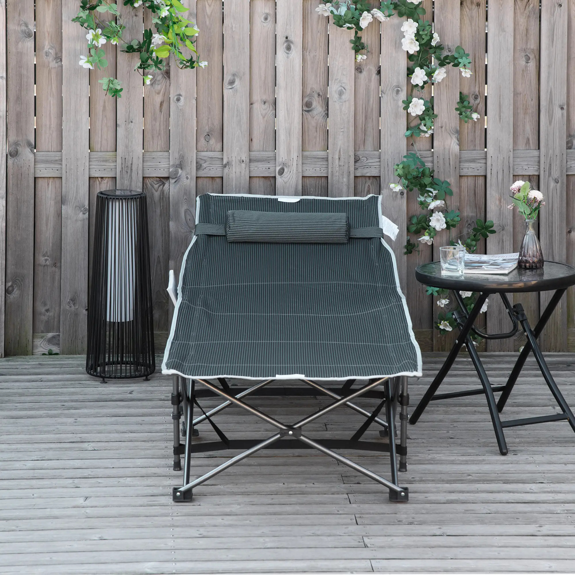 Grijs vouwbaar veldbed 188x64x53 cm – perfecte stretcher voor buiten