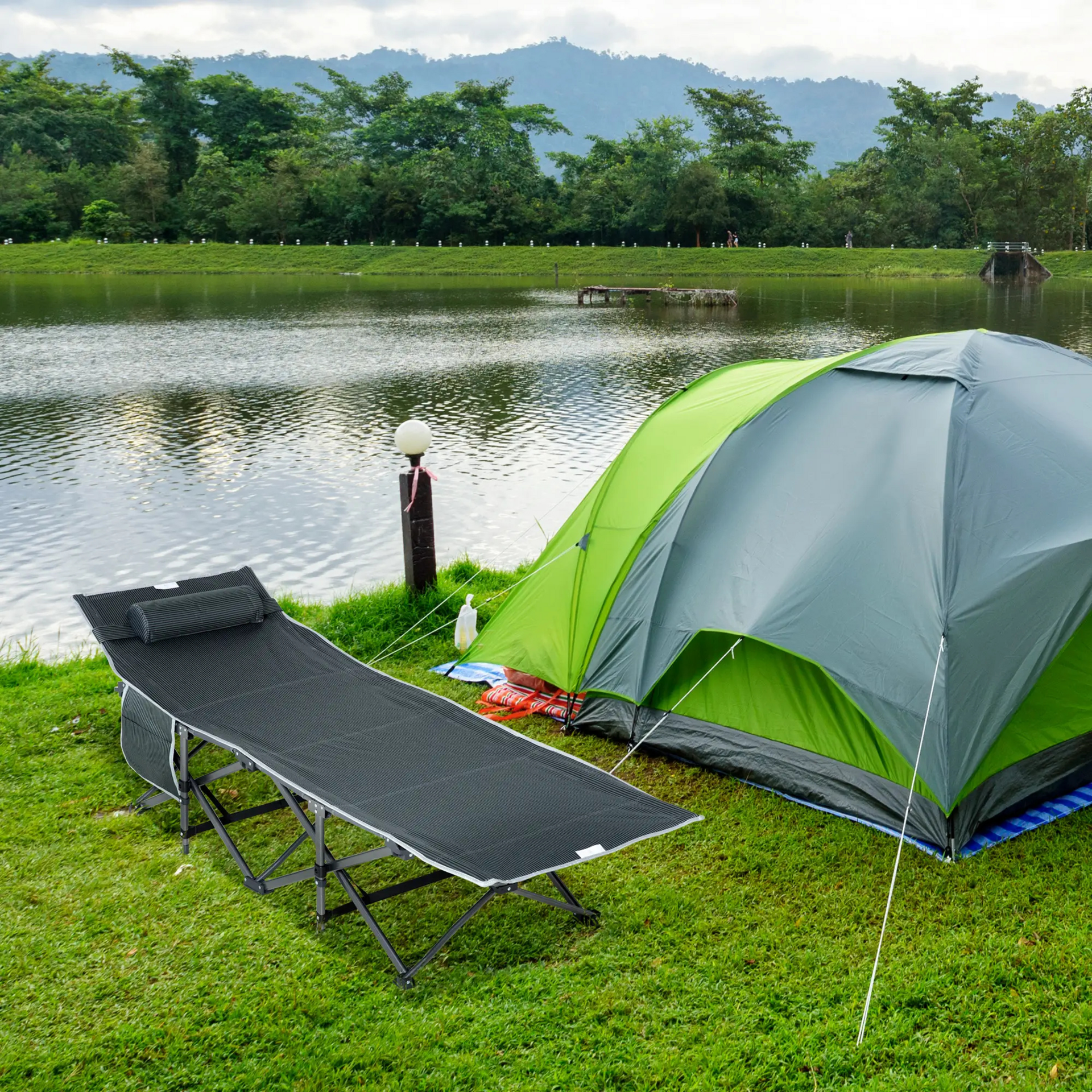 Grijs vouwbaar veldbed 188x64x53 cm – perfecte stretcher voor buiten