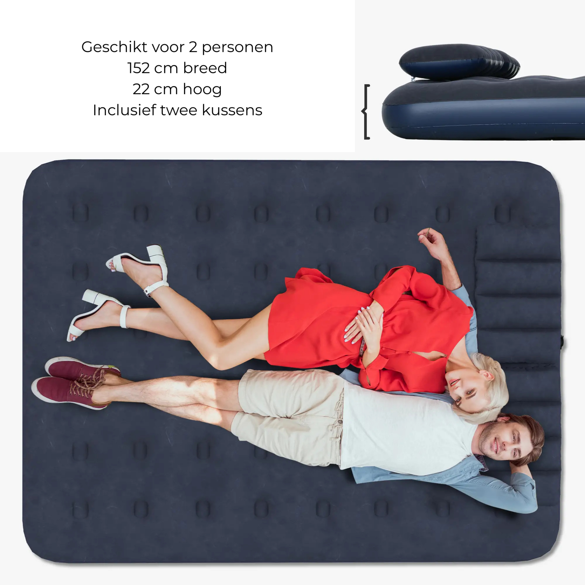 Blauw luchtbed 2-persoons 203x152x22 cm – comfortabel kampeerbed