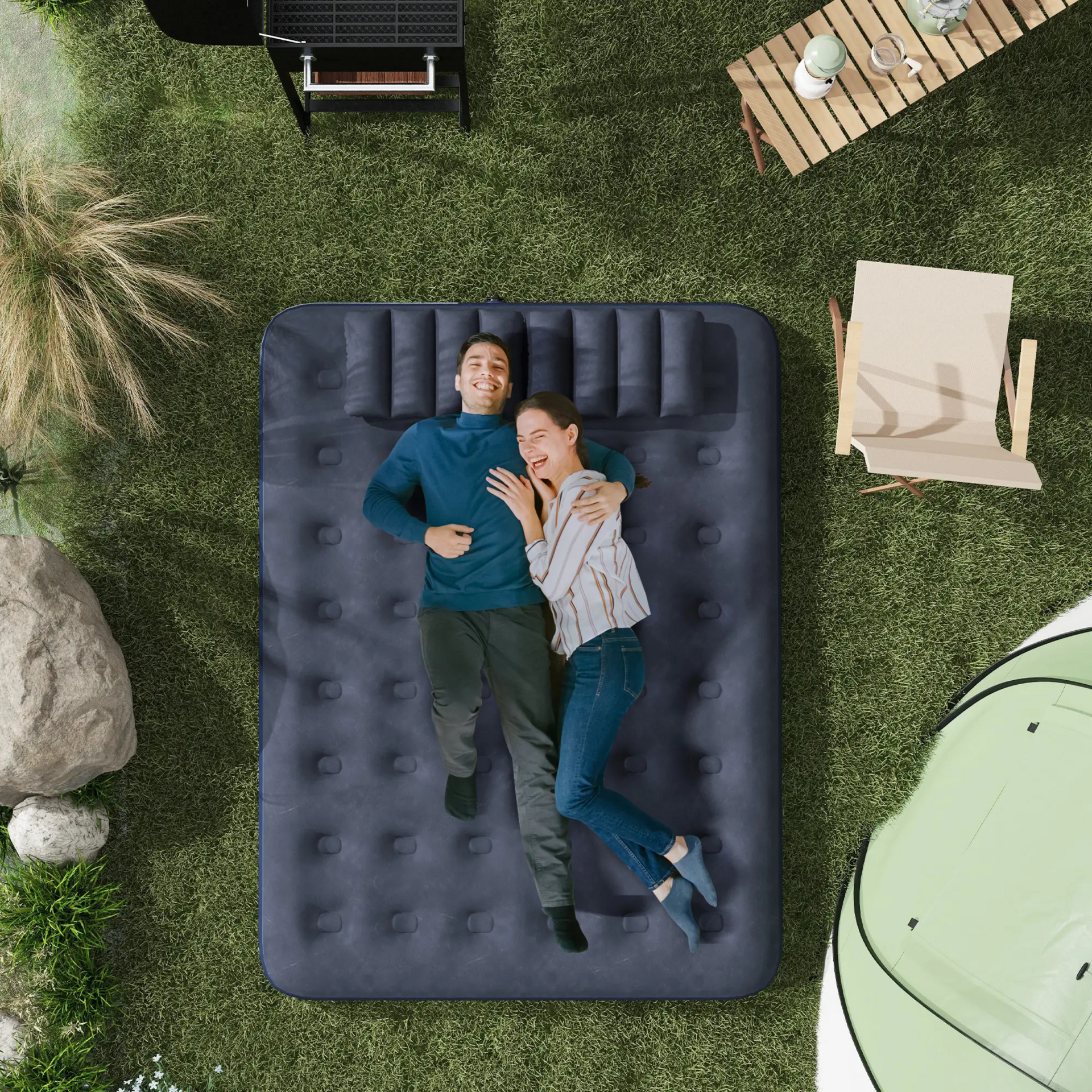 Blauw luchtbed 2-persoons 203x152x22 cm – comfortabel kampeerbed