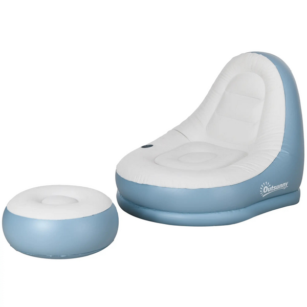 Comfortabele witte relaxstoel met voetenbank opblaasbaar – 125x100x87 cm