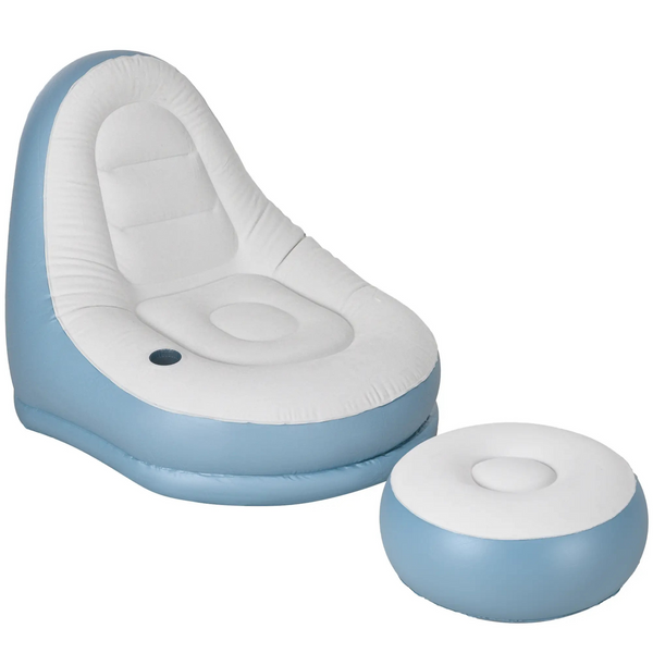 Comfortabele witte relaxstoel met voetenbank opblaasbaar – 125x100x87 cm
