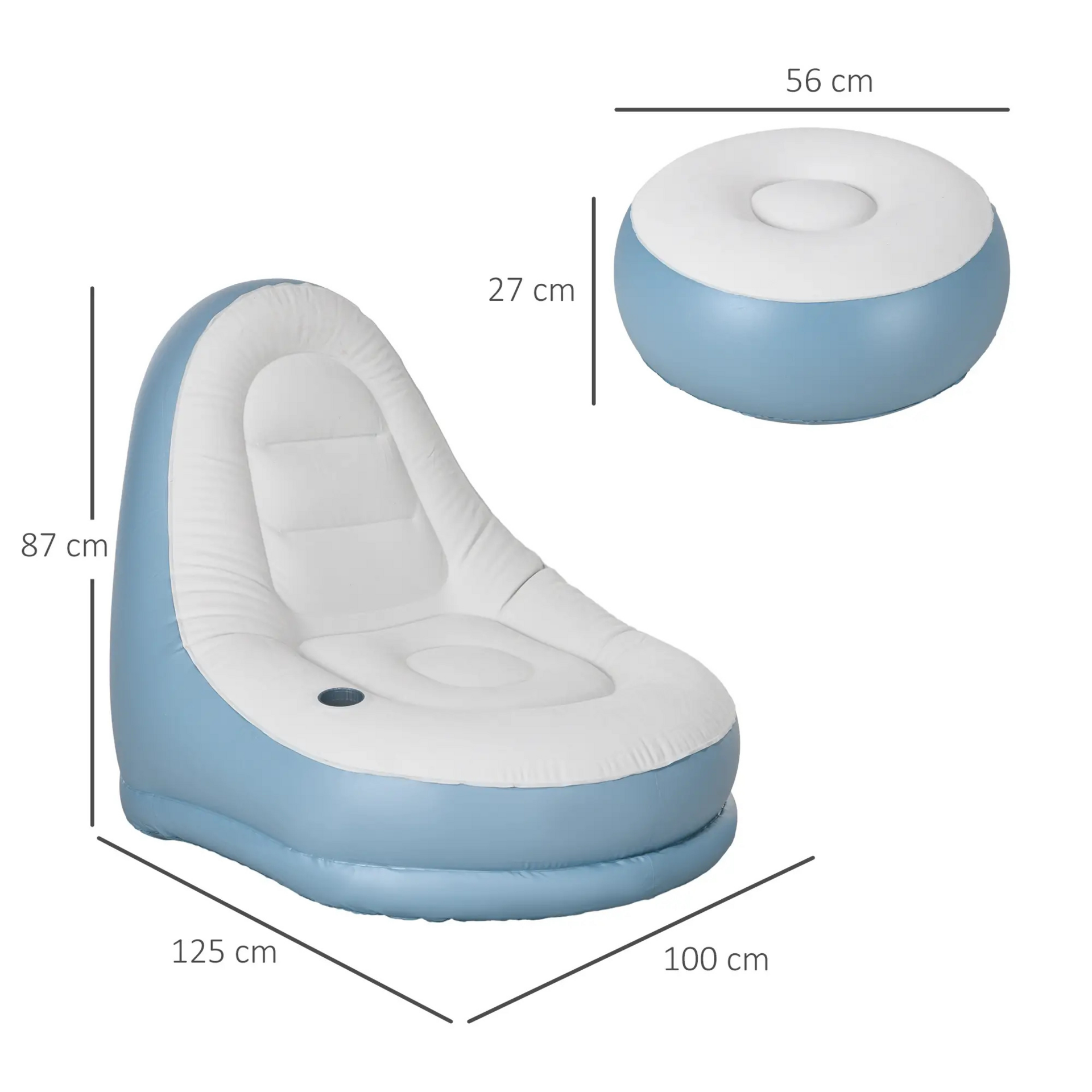 Comfortabele witte relaxstoel met voetenbank opblaasbaar – 125x100x87 cm