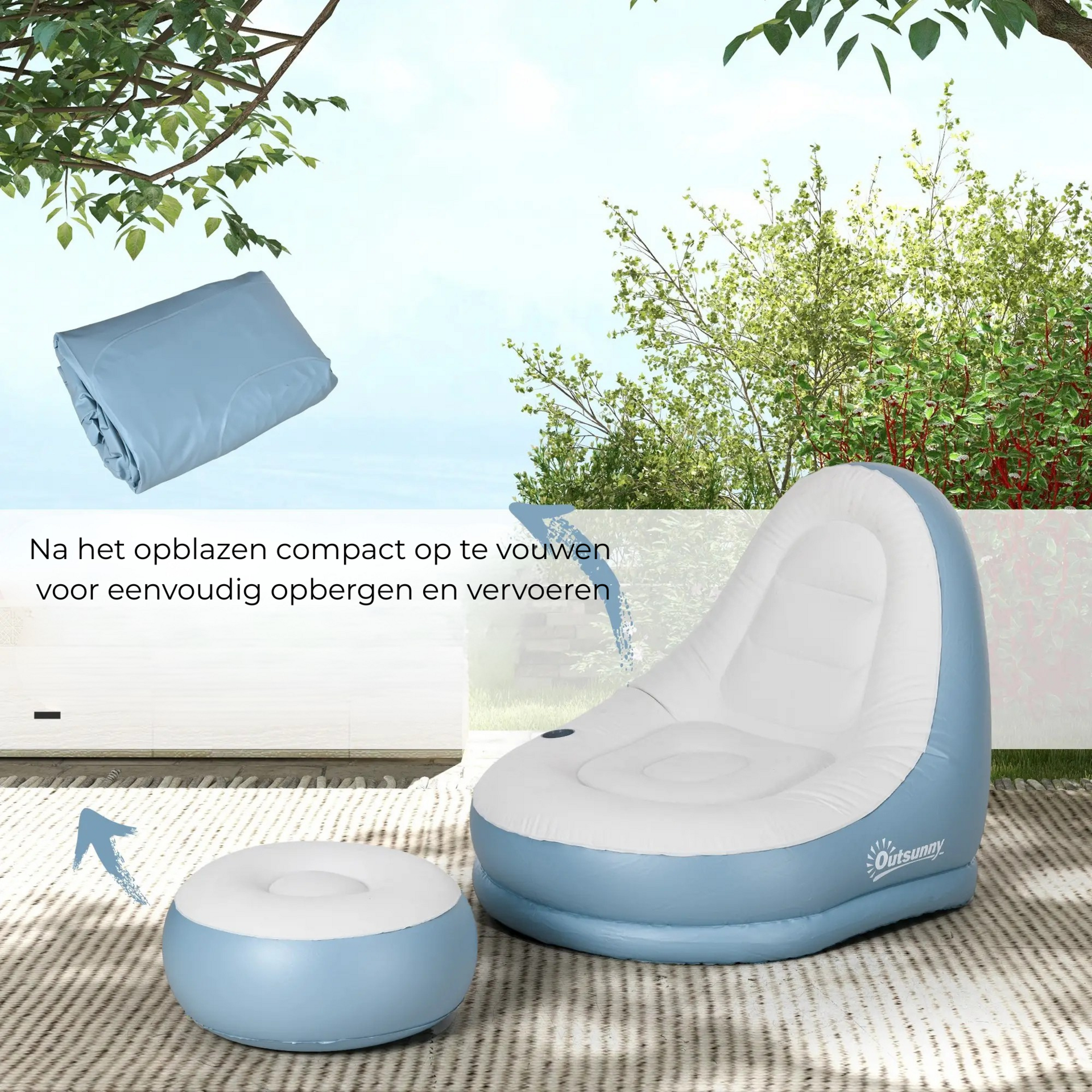Comfortabele witte relaxstoel met voetenbank opblaasbaar – 125x100x87 cm