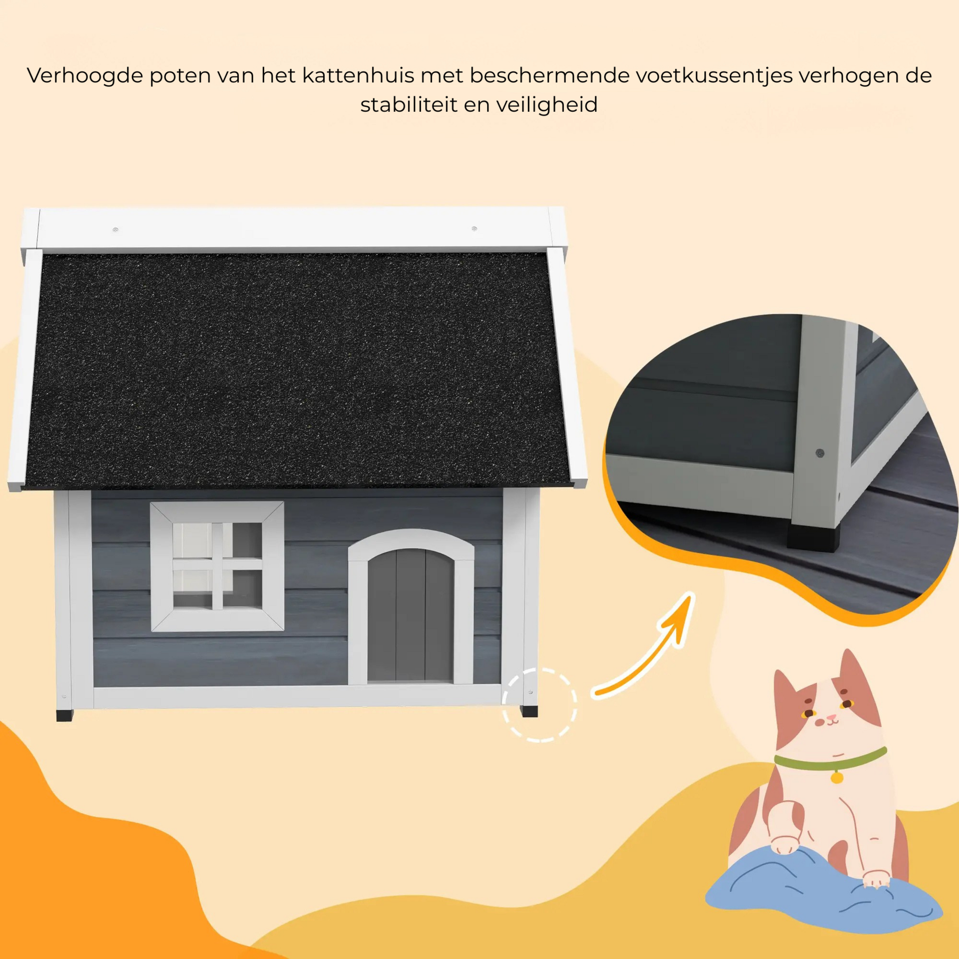 Kattenhuis voor buiten – comfortabel kattenhok voor katten  77 x 58 x 68 cm
