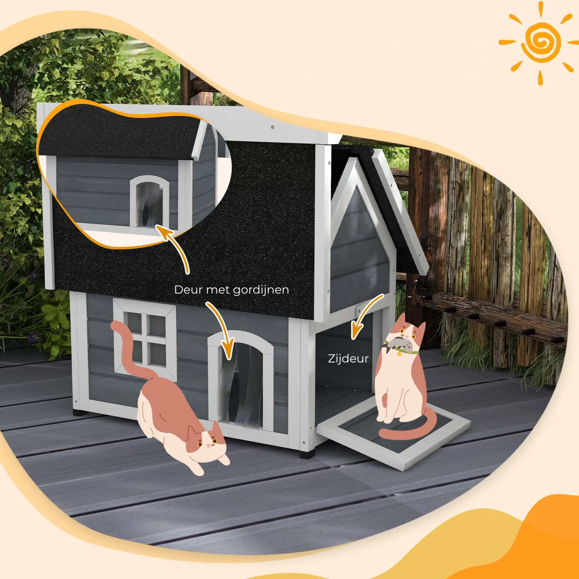Kattenhuis voor buiten – comfortabel kattenhok voor katten  77 x 58 x 68 cm