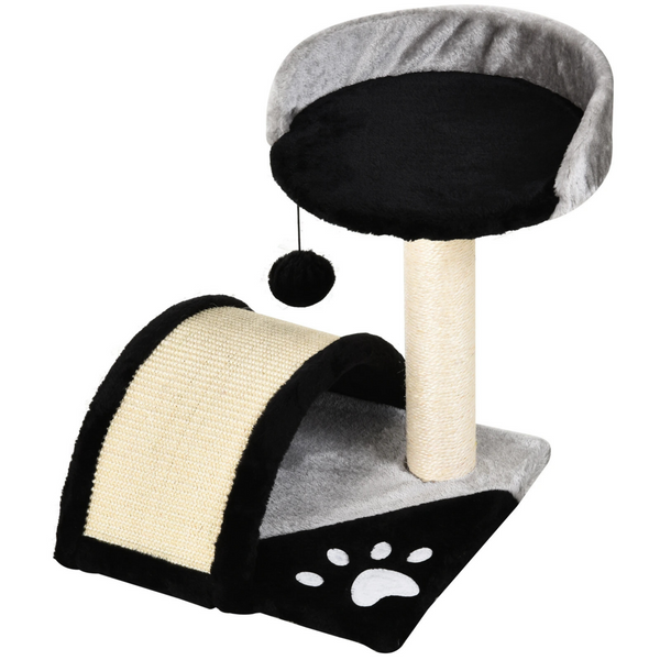 Compacte zwarte krabpaal 35x37x46 cm – met speelbal en sisal
