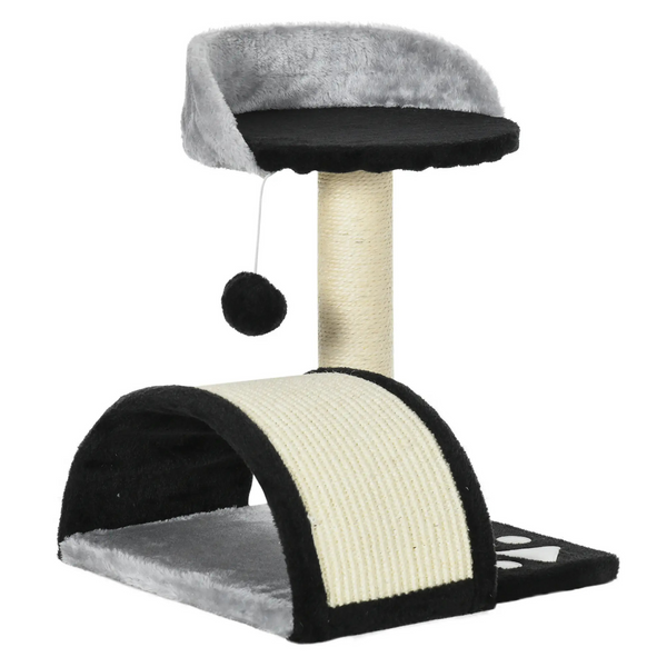 Compacte zwarte krabpaal 35x37x46 cm – met speelbal en sisal