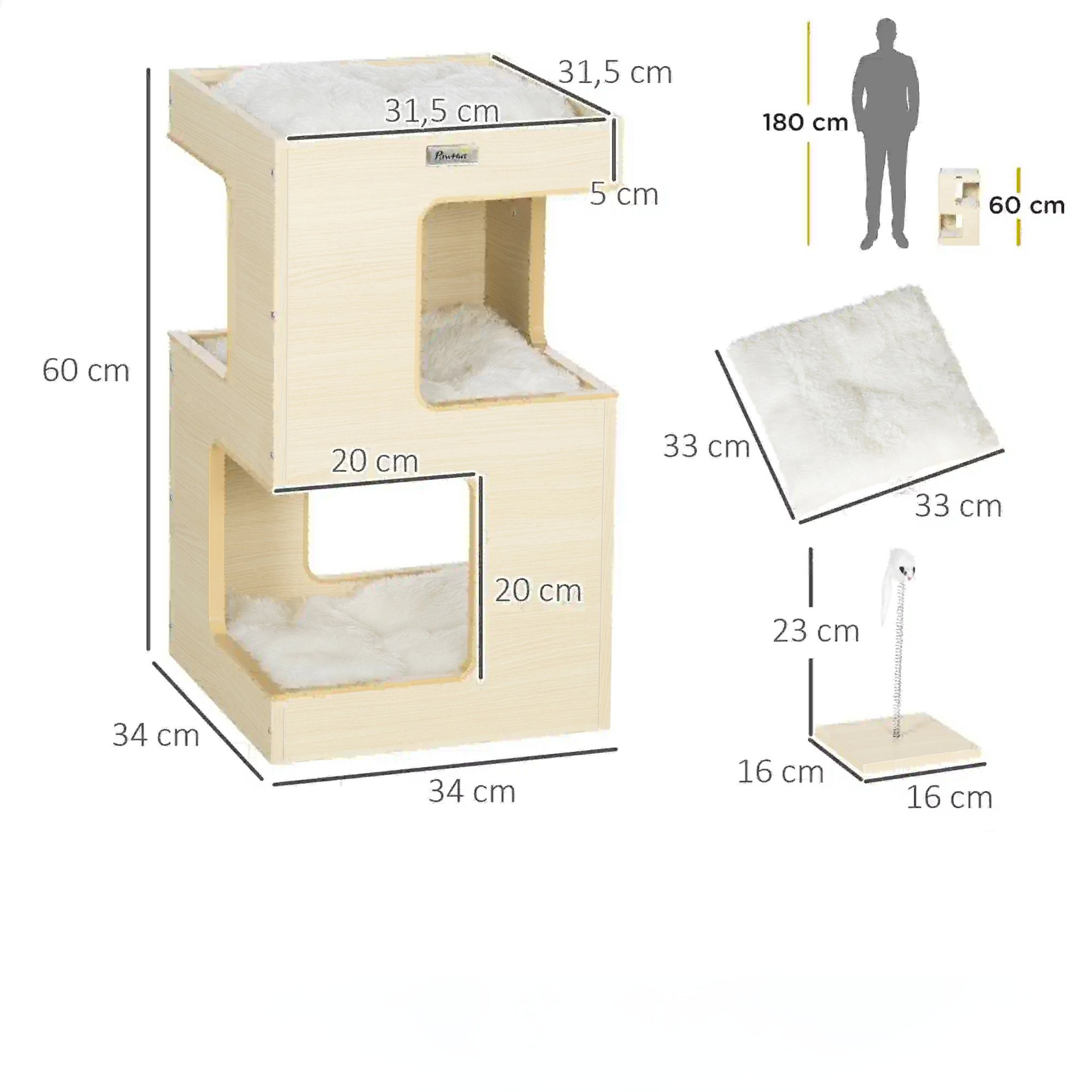 Krabpaal 34x34x60 cm – speelse en stabiele klimpaal voor katten