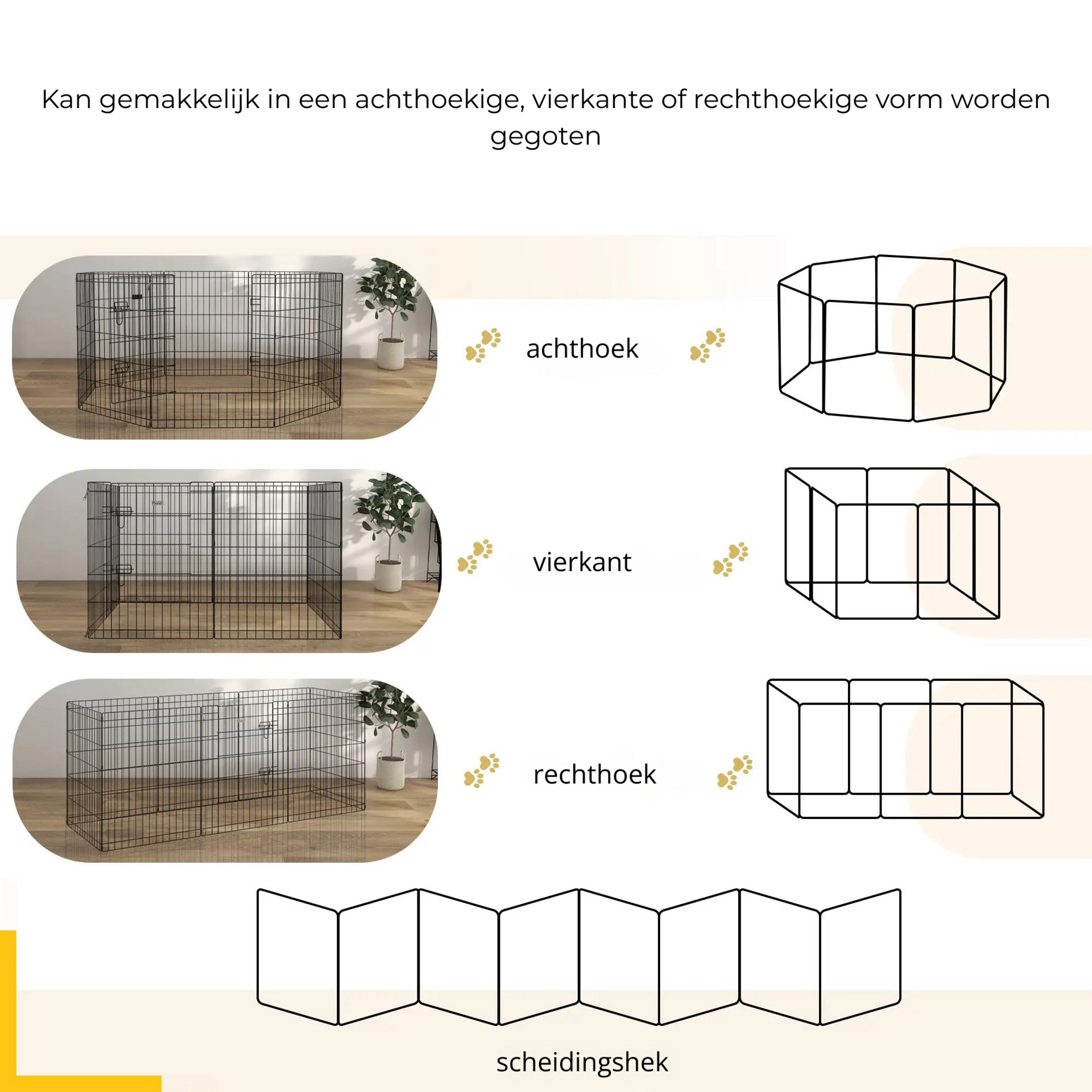Verplaatsbare hondenren 76 cm zwart – flexibel vormbaar achthoek, vierkant of rechthoek als veilig buitenverblijf puppy’s