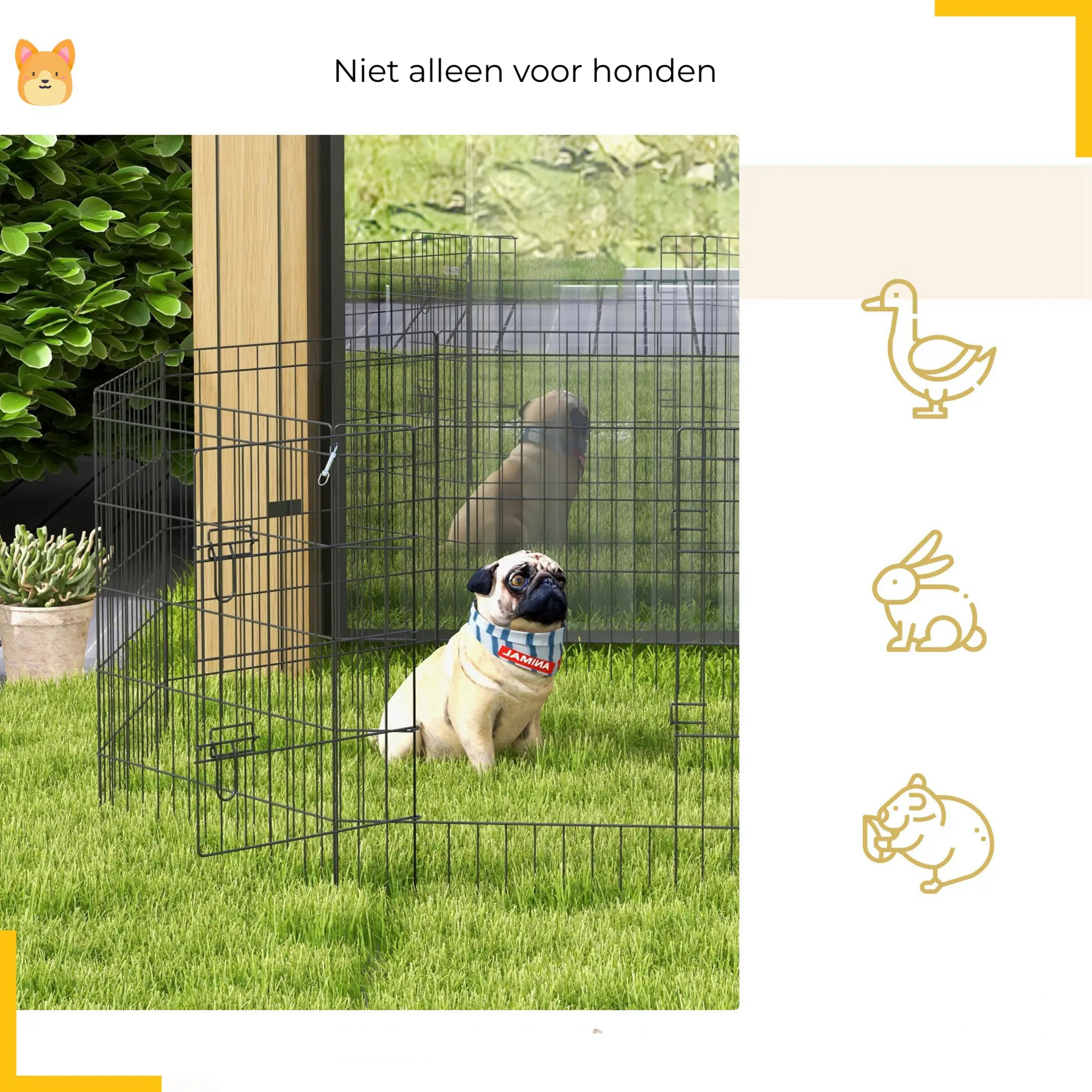 Verplaatsbare hondenren 76 cm zwart – veilig buitenverblijf voor puppy’s met stevige metalen panelen voor comfortabele buitenruimte