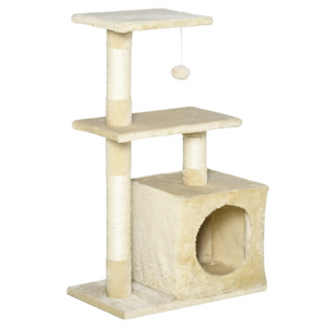 Krabpaal 50x30x81,5 cm – met klimtoren en sisalpalen in neutrale kleur voor speel- en rustplekken van katten