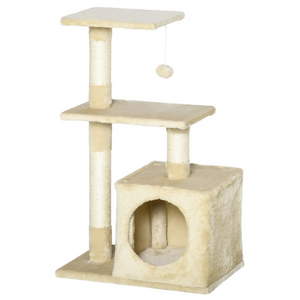 Krabpaal 50x30x81,5 cm – met klimtoren en sisalpalen in zacht beige met speelmogelijkheden voor katten