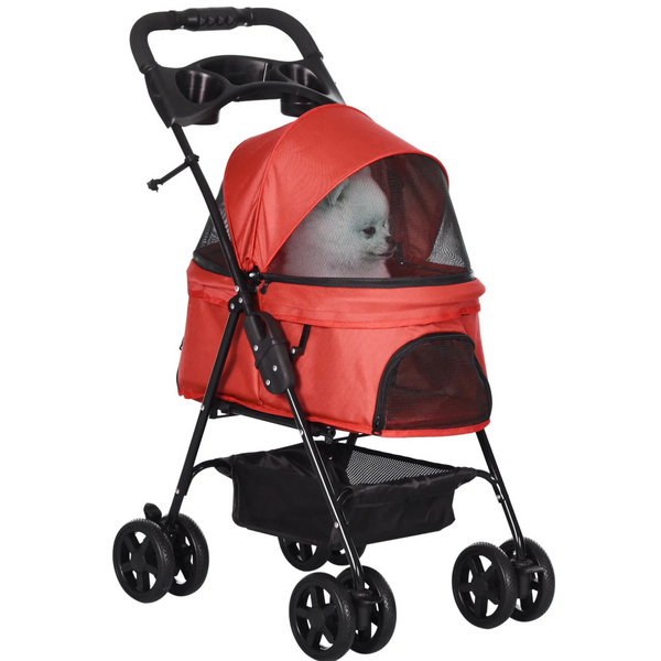 Hondenbuggy rood 67x45x96 cm – licht, inklapbaar en met opbergruimte