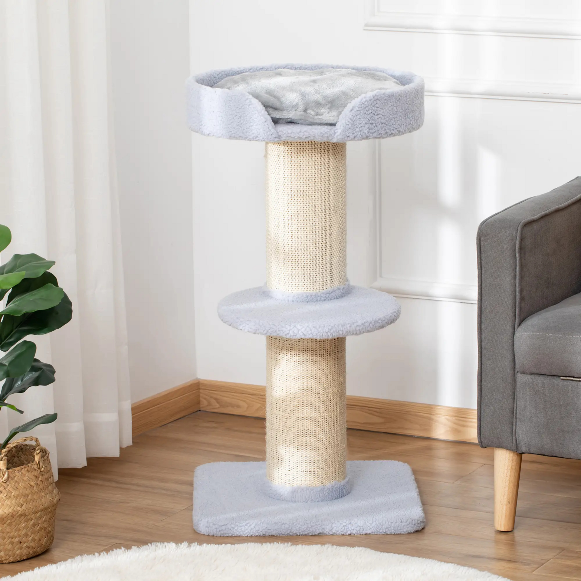 Kattenkrabpaal 91 cm – hoge speel- en krabtoren met sisalpalen en platform