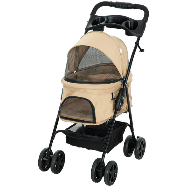 Opvouwbare hondenbuggy kaki 67x45x96 cm – met parkeerrem en opbergvak
