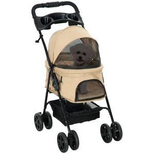 Opvouwbare hondenbuggy kaki 67x45x96 cm met parkeerrem en opbergvak voor kleine tot middelgrote honden