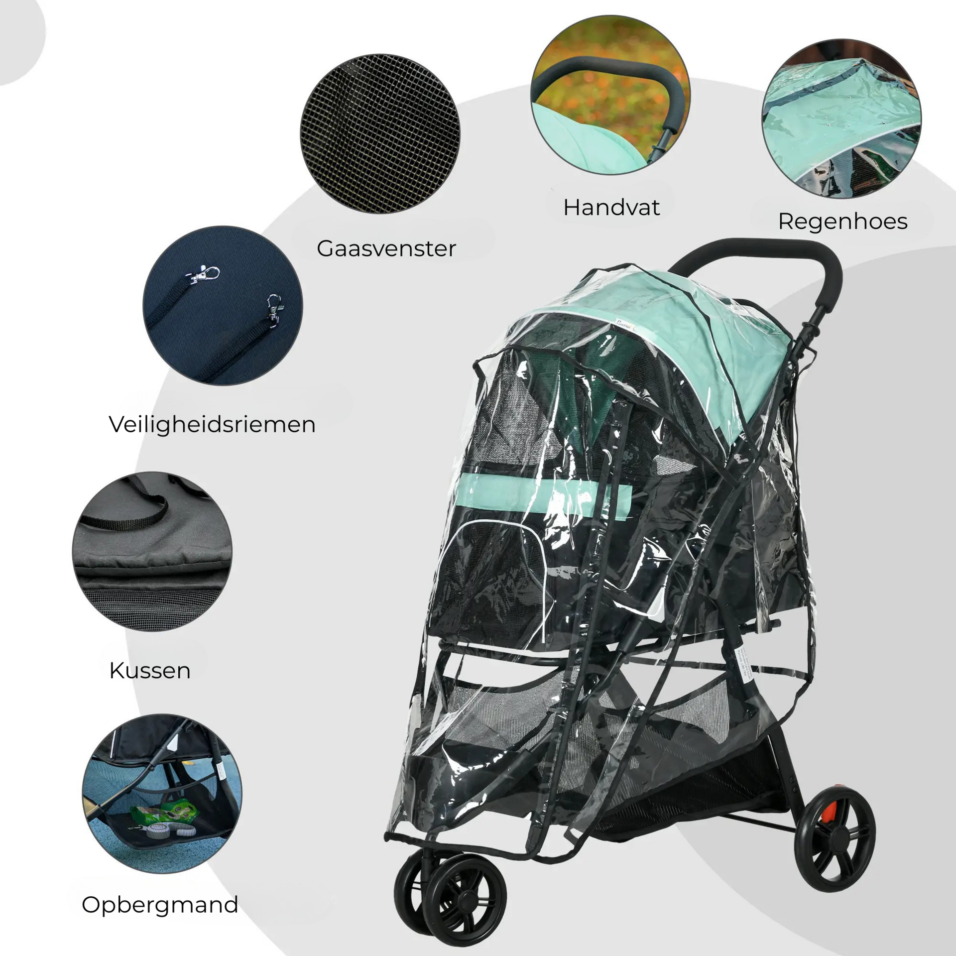 Hondenbuggy 67x45x96 cm – Blauw/groen opvouwbaar met opbergruimte