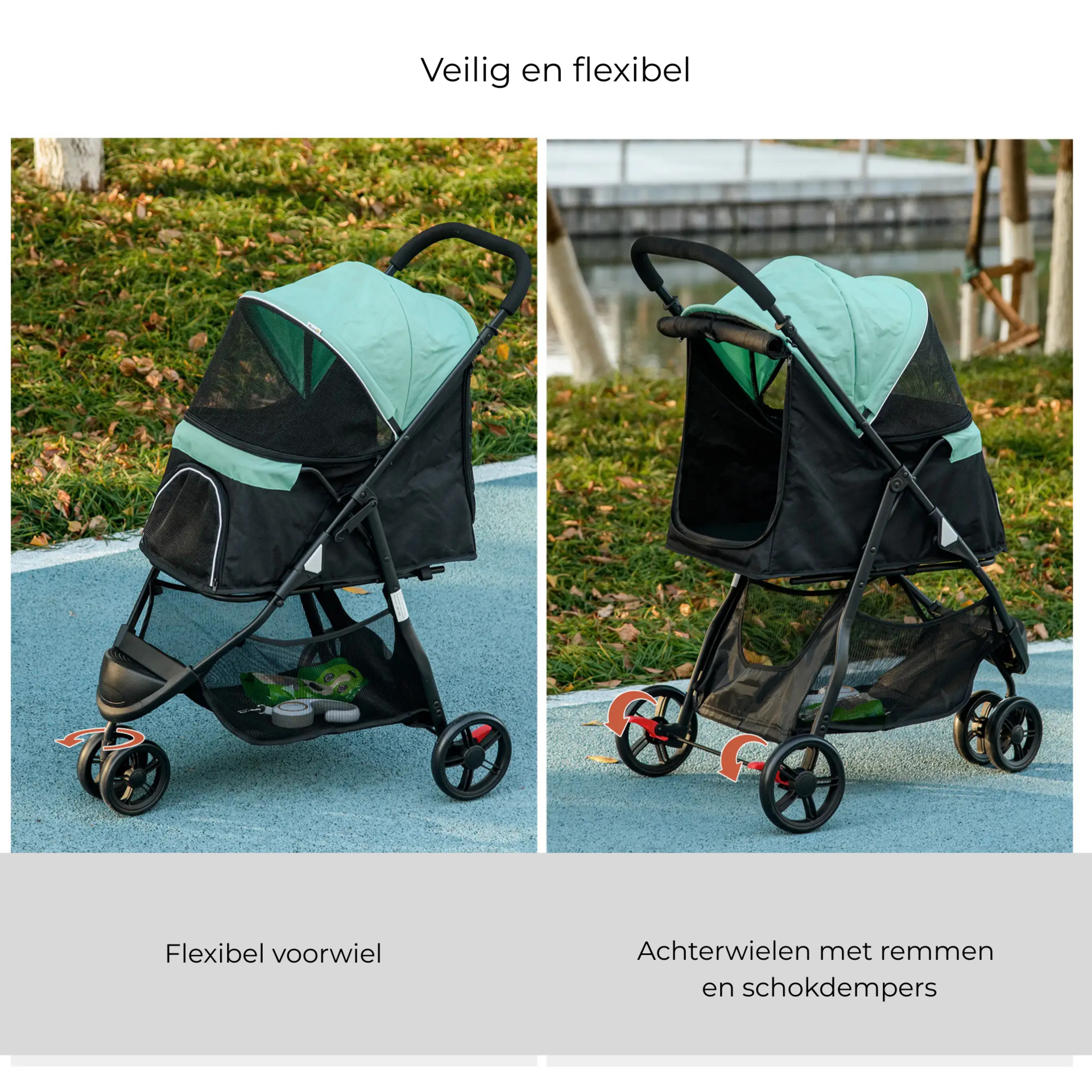 Hondenbuggy 67x45x96 cm – Blauw/groen opvouwbaar met opbergruimte