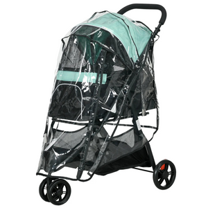Hondenbuggy 67x45x96 cm – Blauw/groen opvouwbaar met opbergruimte en doorzichtige regenhoes voor bescherming bij slecht weer