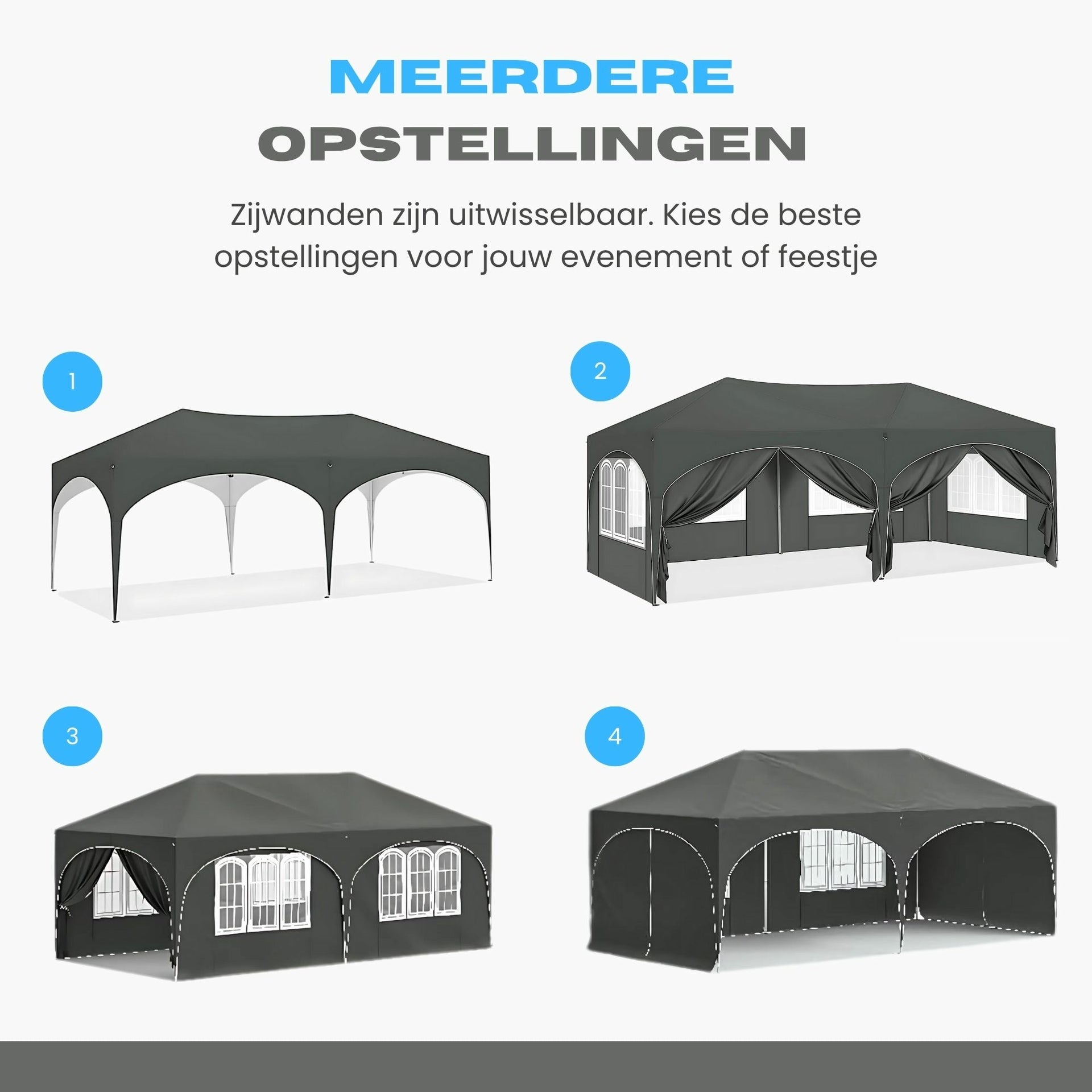 Grijze partytent tuinpaviljoen opvouwbaar 6x3m – waterdicht met zijwanden en frame