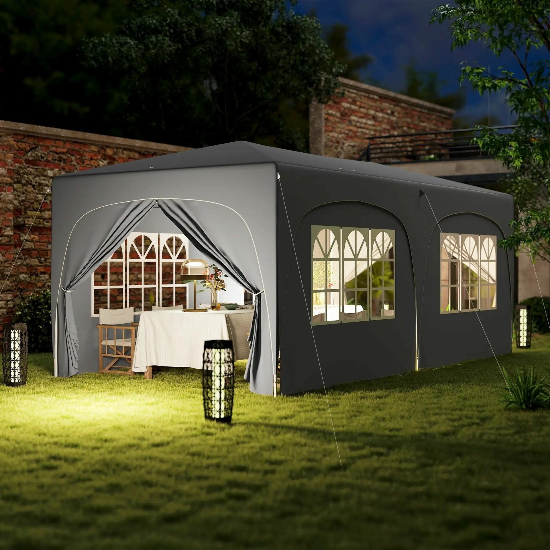 Grijze partytent tuinpaviljoen opvouwbaar 6x3m – waterdicht met zijwanden en frame