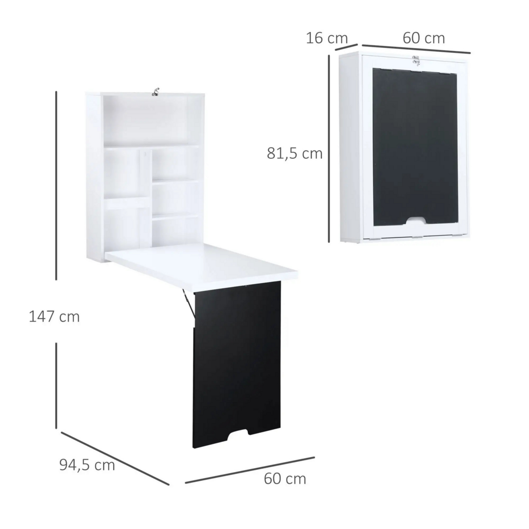 Opklapbaar wandbureau 60x94x147 cm – compacte werkplek met kast
