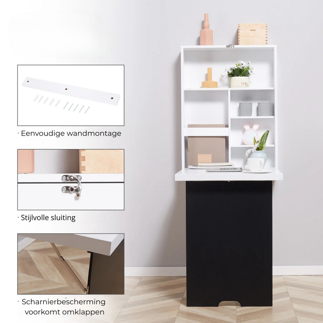 Opklapbaar wandbureau 60x94x147 cm – compacte werkplek met kast