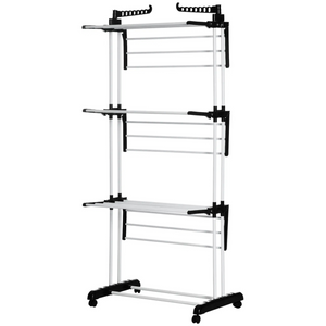 oOpvouwbaar droogrek verrijdbaar 73x64x177 cm – compact wasrek met lagen en uitklapbare zijvleugels voor extra droogruimte