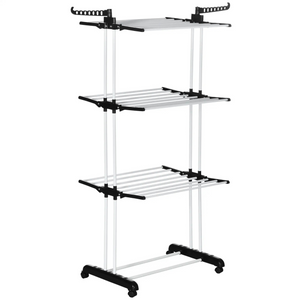 oOpvouwbaar droogrek verrijdbaar 73x64x177 cm – compact wasrek met lagen en uitklapbare zijvleugels voor extra droogruimte