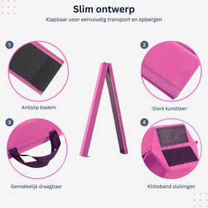 Turnbalk roze 300 cm – balans trainer met draagtas, inklapbaar met antislip, kunstleer, draagbaar en klittenband sluitingen van Zenzee