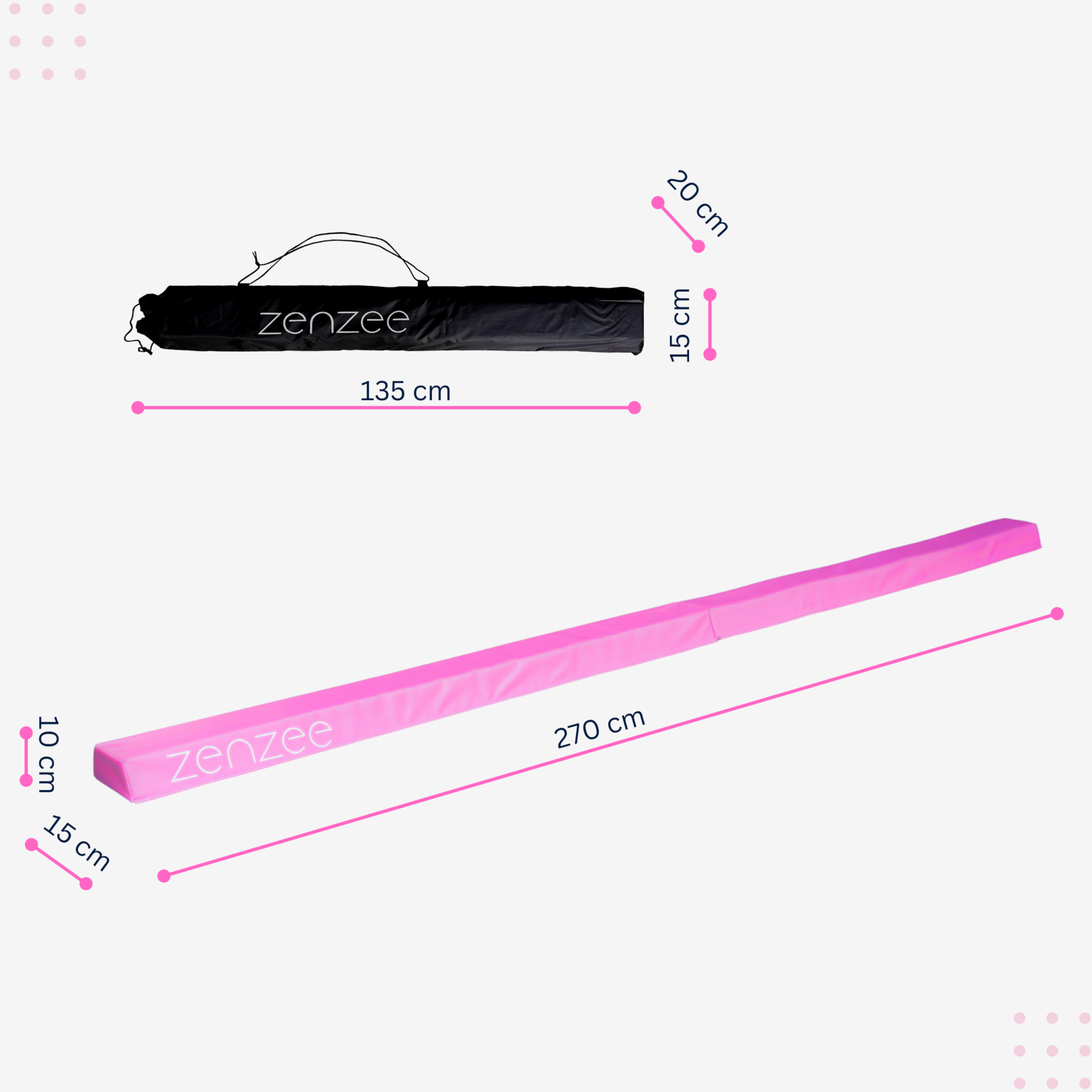 Turnbalk roze 300 cm – balans trainer met draagtas. Ideaal voor thuis|Zenzee