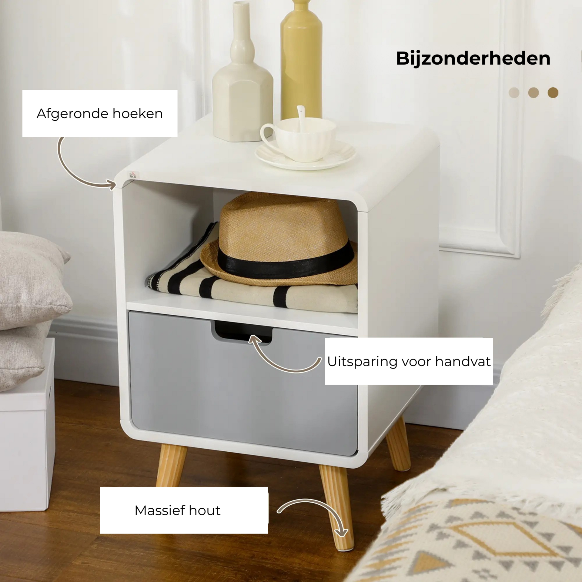 Scandinavisch wit nachtkastje 40x38x58 cm – lade met soft close