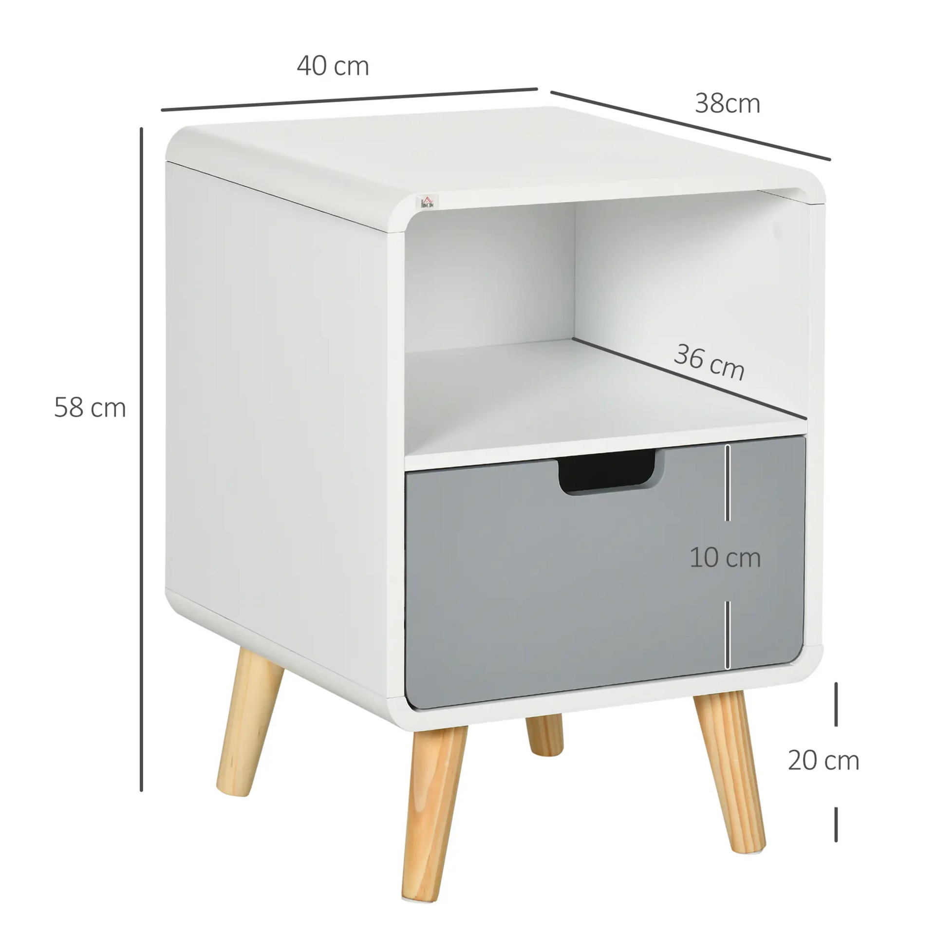 Scandinavisch wit nachtkastje 40x38x58 cm – lade met soft close