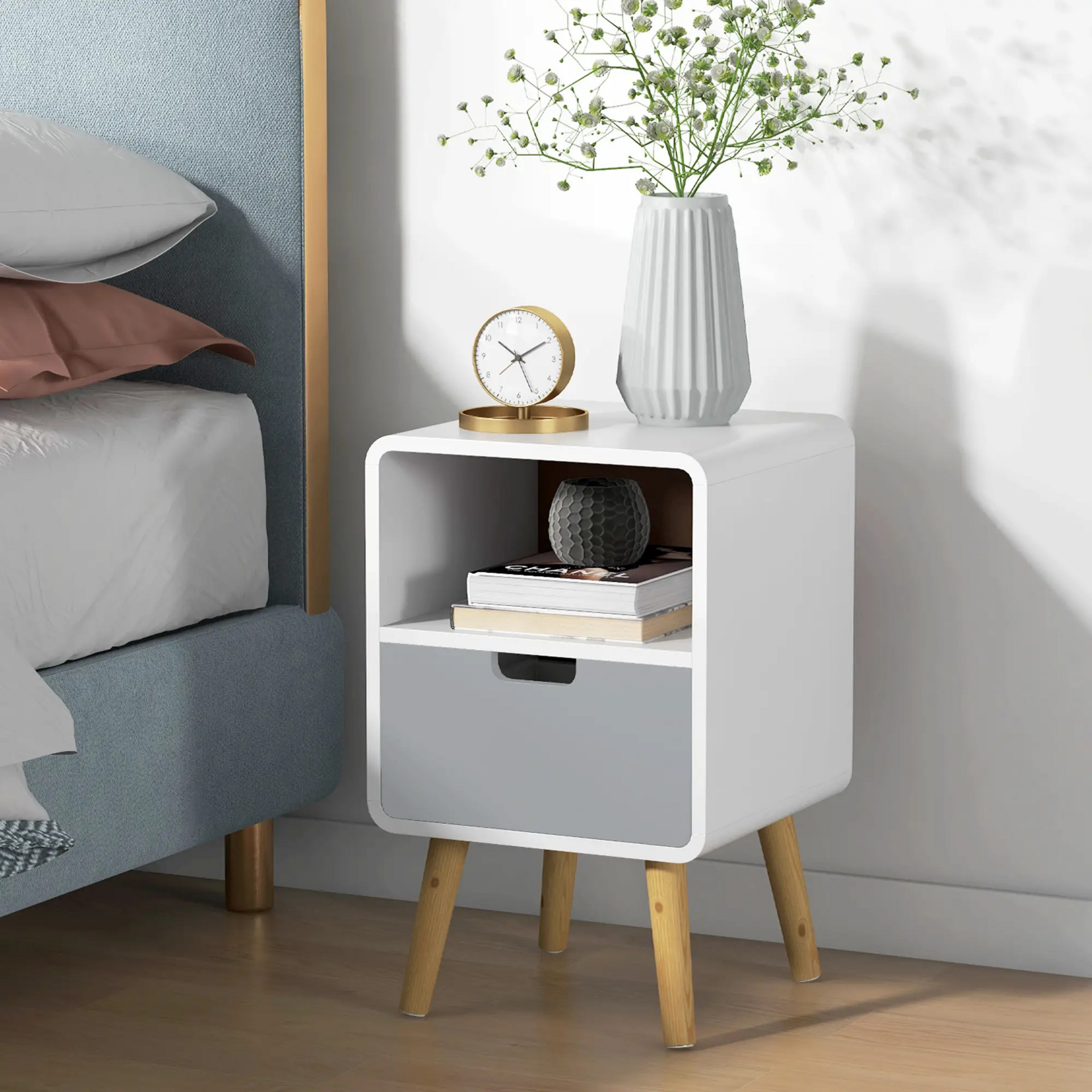 Scandinavisch wit nachtkastje 40x38x58 cm – lade met soft close