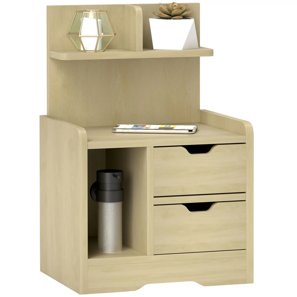 Houtlook nachtkastje 40x30x60 cm – met lades en open opbergvak