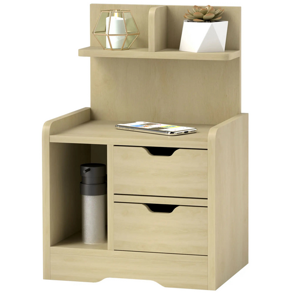 Houtlook nachtkastje 40x30x60 cm – met lades en open opbergvak