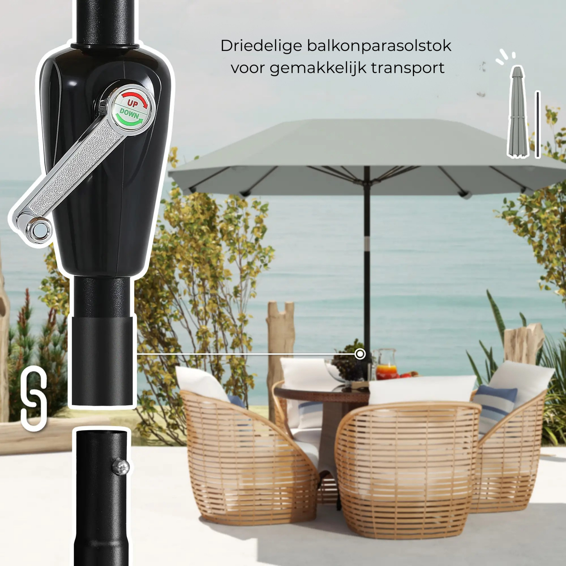 Donkergrijze tuinparasol 2,3 m – stabiele parasol voor buiten