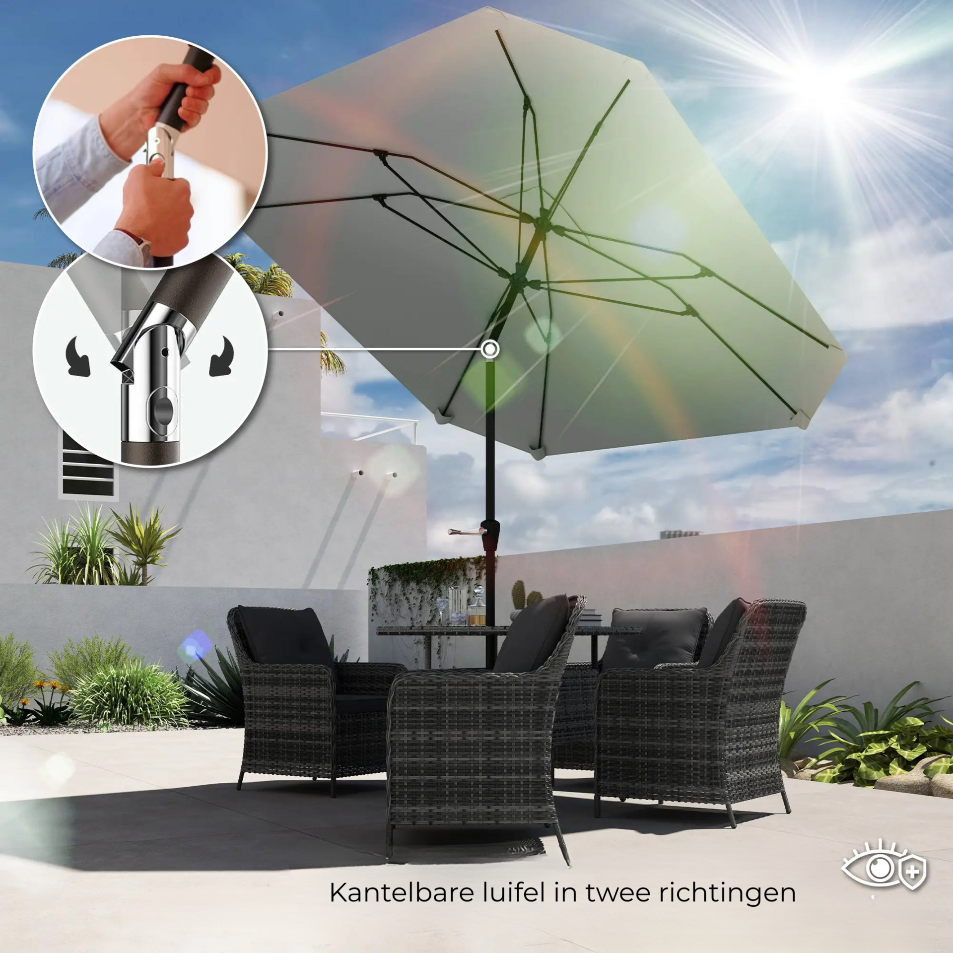 Donkergrijze tuinparasol 2,3 m – stabiele parasol voor buiten