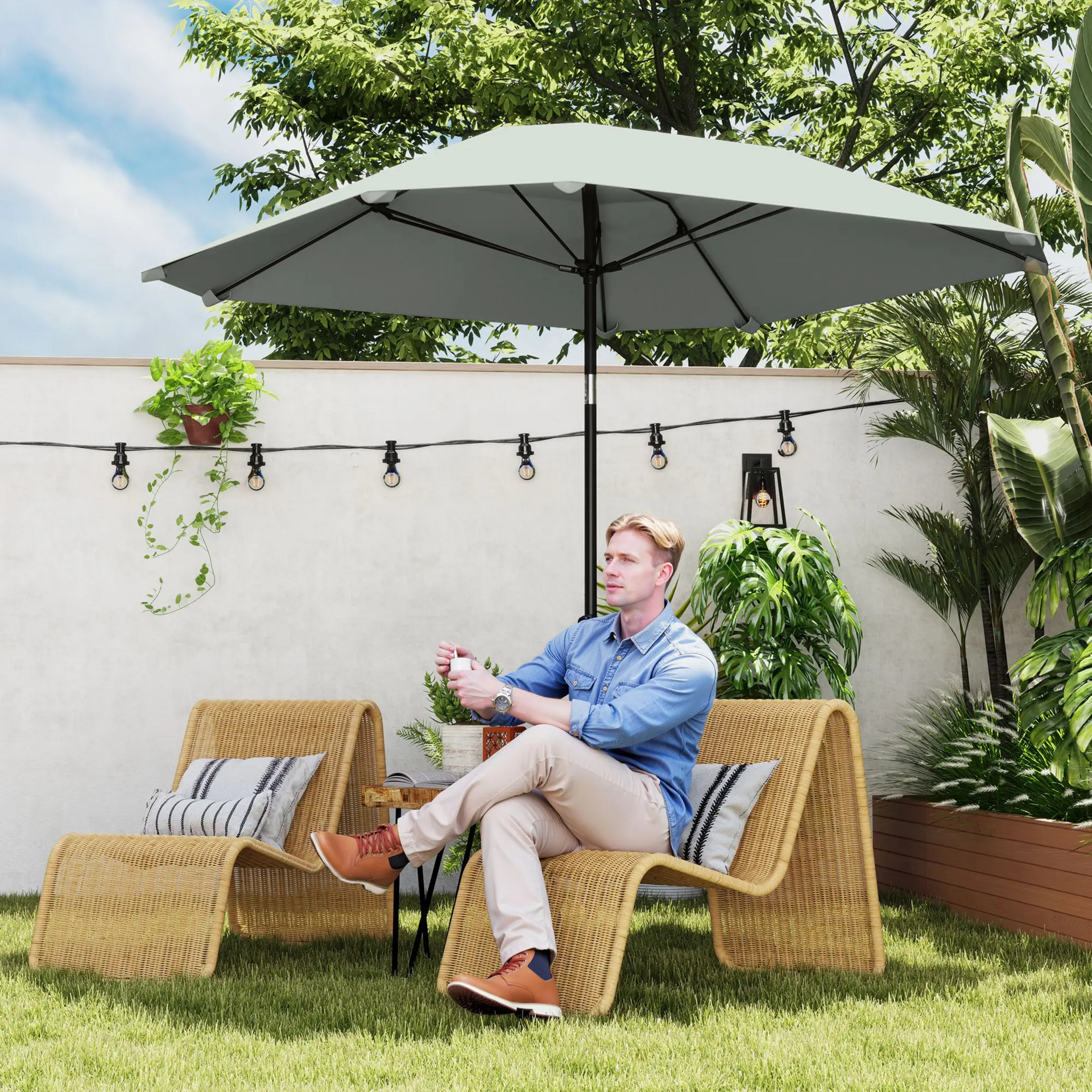 Donkergrijze tuinparasol 2,3 m – stabiele parasol voor buiten