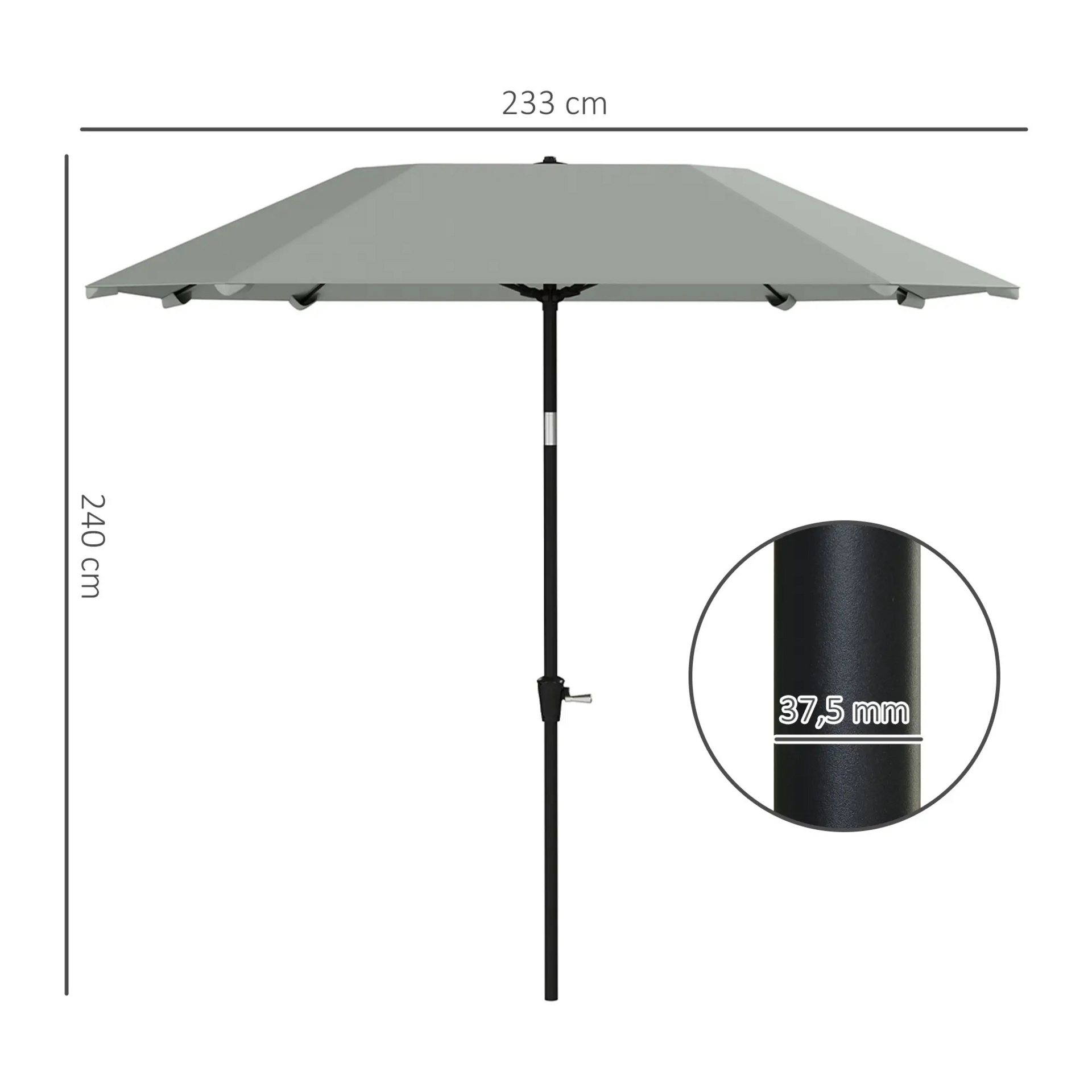 Donkergrijze tuinparasol 2,3 m – stabiele parasol voor buiten
