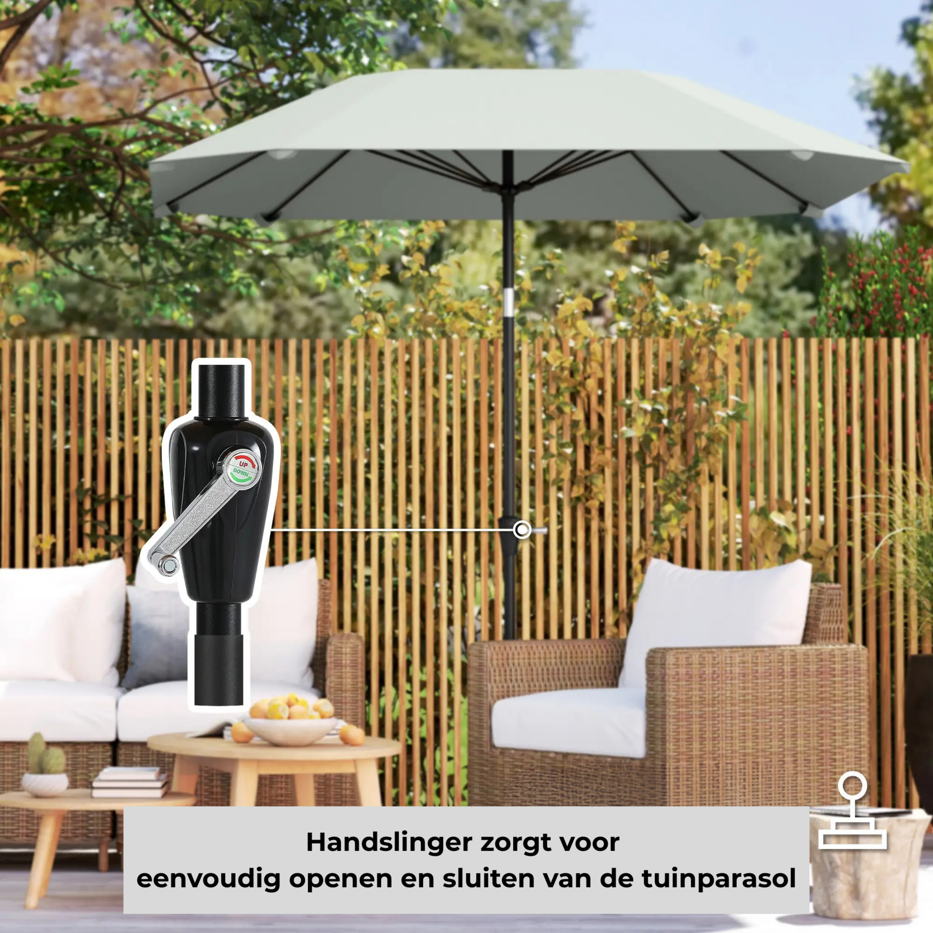 Donkergrijze tuinparasol 2,3 m – stabiele parasol voor buiten