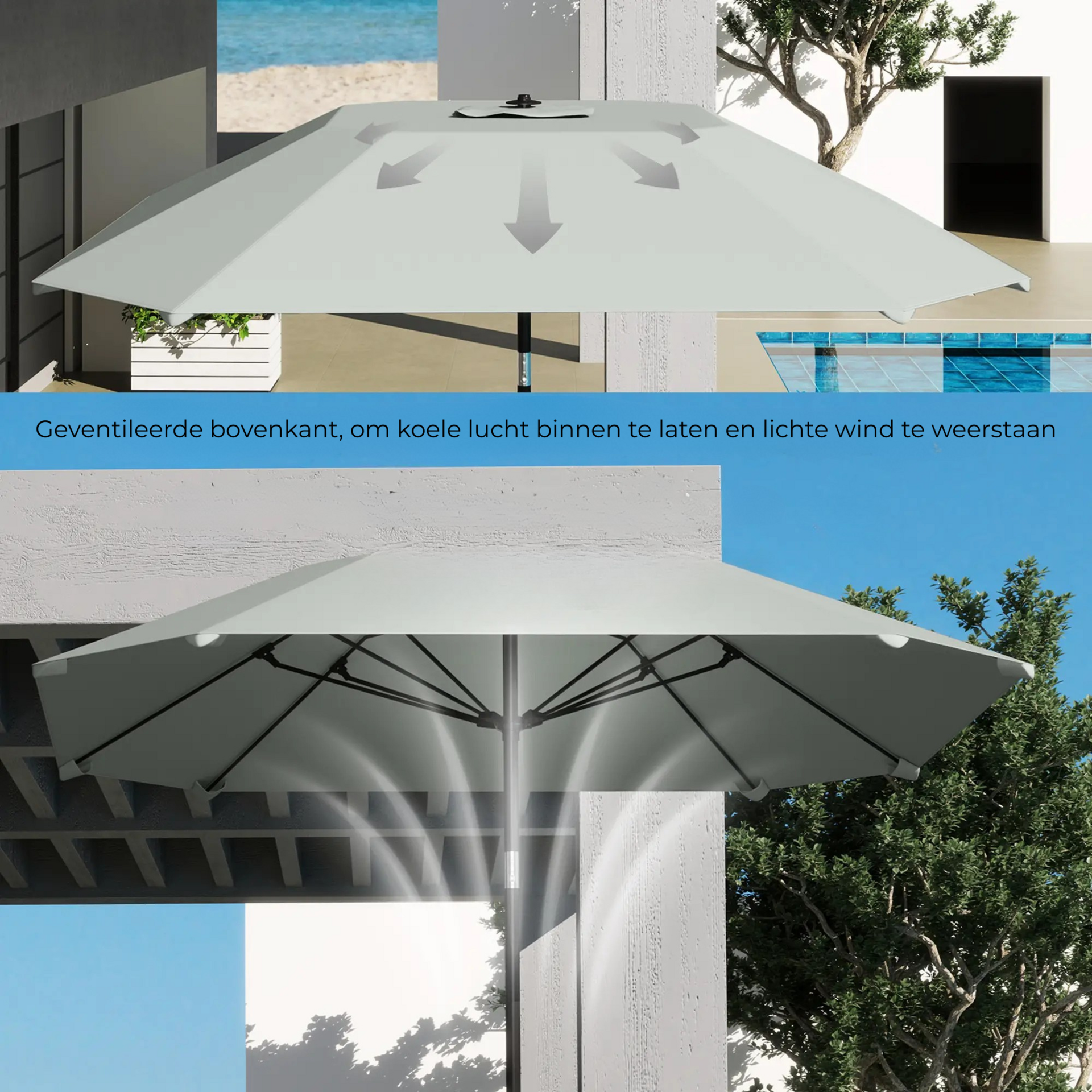 Donkergrijze tuinparasol 2,3 m – stabiele parasol voor buiten