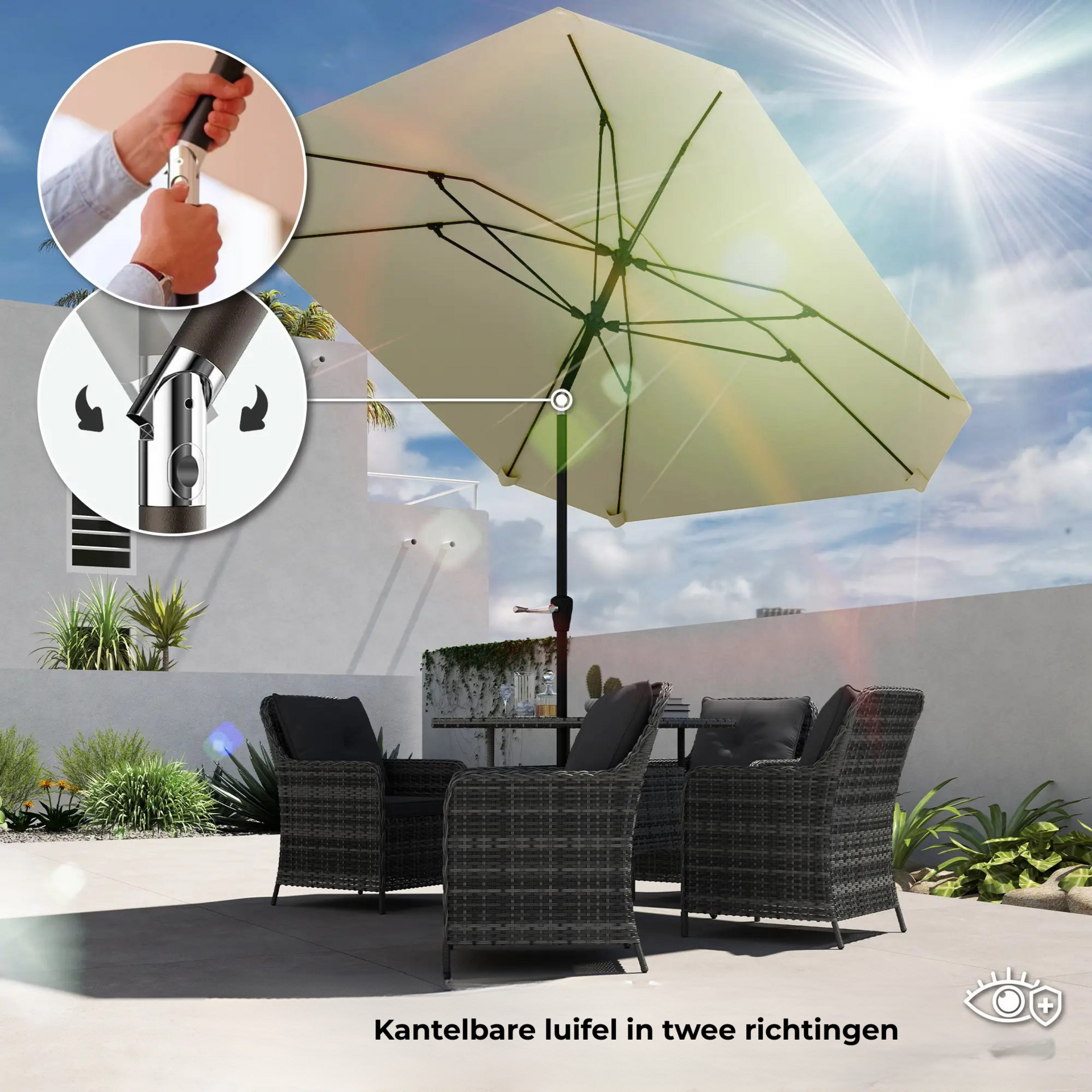 Elegante tuinparasol beige 2,3 m – UV-bescherming voor buiten