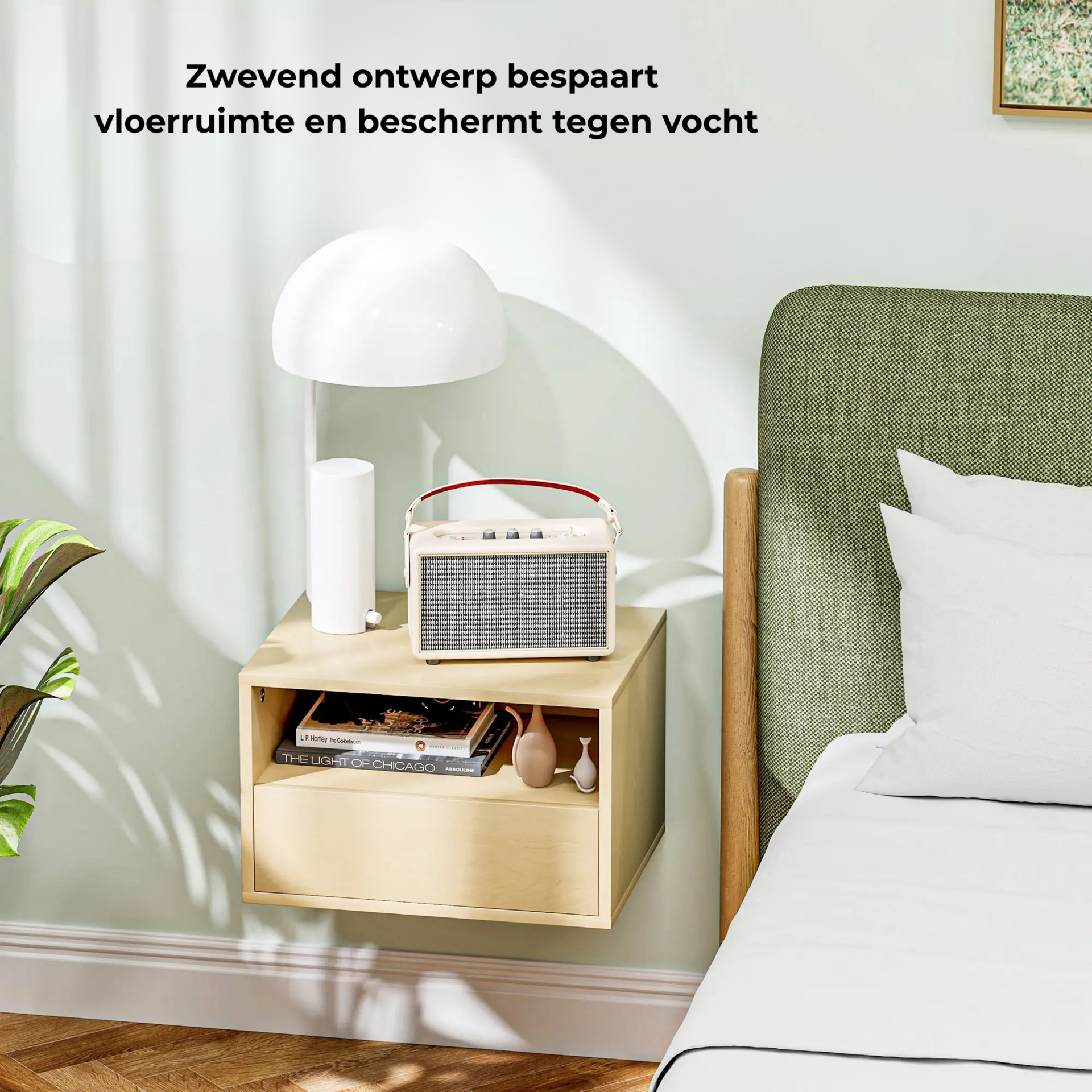 Nachtkastjes set van 2 met lade wandmontage natuur hout