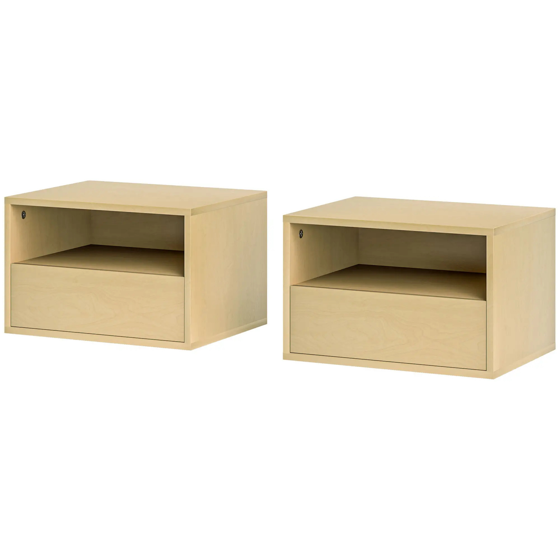 Nachtkastjes set van 2 met lade wandmontage natuur hout